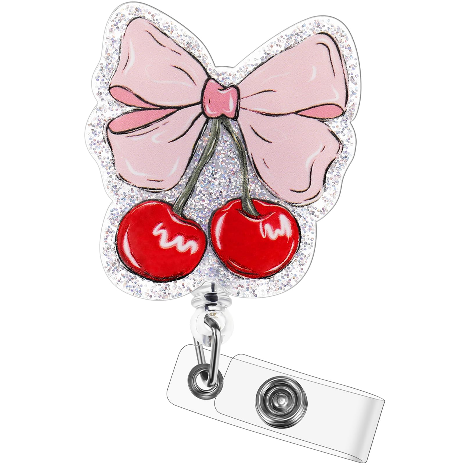 Solsew Coquette Pink Bow Badge Reel Retractable Badge Holder with Clip Acrylic Cute ID Nurse Reel Clips Accessory for CNA Week Medical Worker Teacher