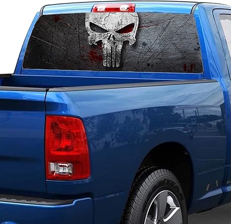 Amazon Co Jp 頭蓋骨後ろの窓デカールステッカー車のピックアップトラックラップグラフィック穴のあいた普遍的なデカールの傷隠された車のステッカー 135x36 Cm 車 バイク