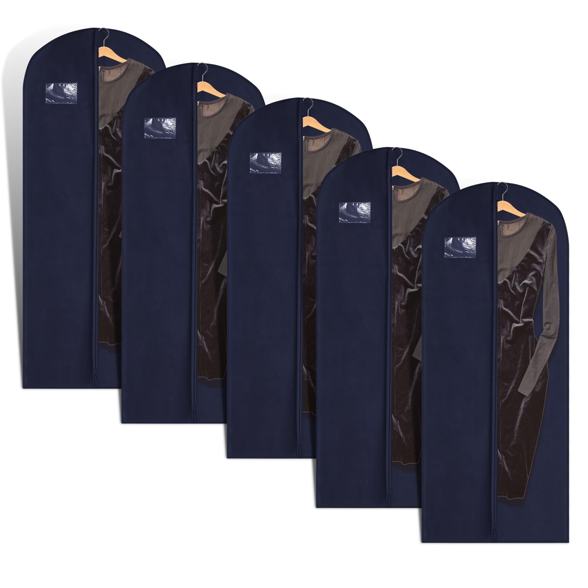 Hoesh UK (Pack of 5) Dress Suit Bags Bridesmaids Breathable Wedding Suits Shirts Blouses Jackets Blazers Skirts Tops Gowns Clothes Protractor Cover Garment Bags (Navy, 24 x 60 Inch)