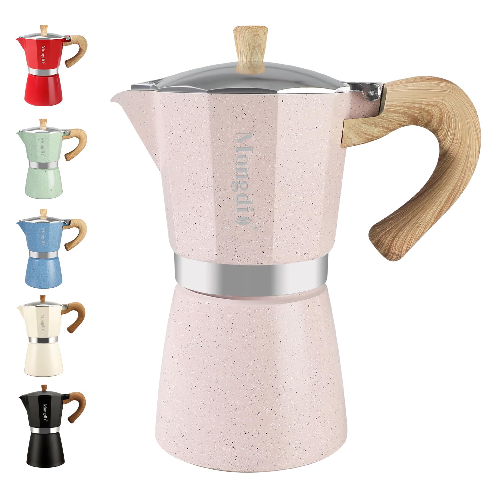 Mongdio Moka Pot Stovetop Espresso Maker, 9 Espresso Cup, 15 oz Pink