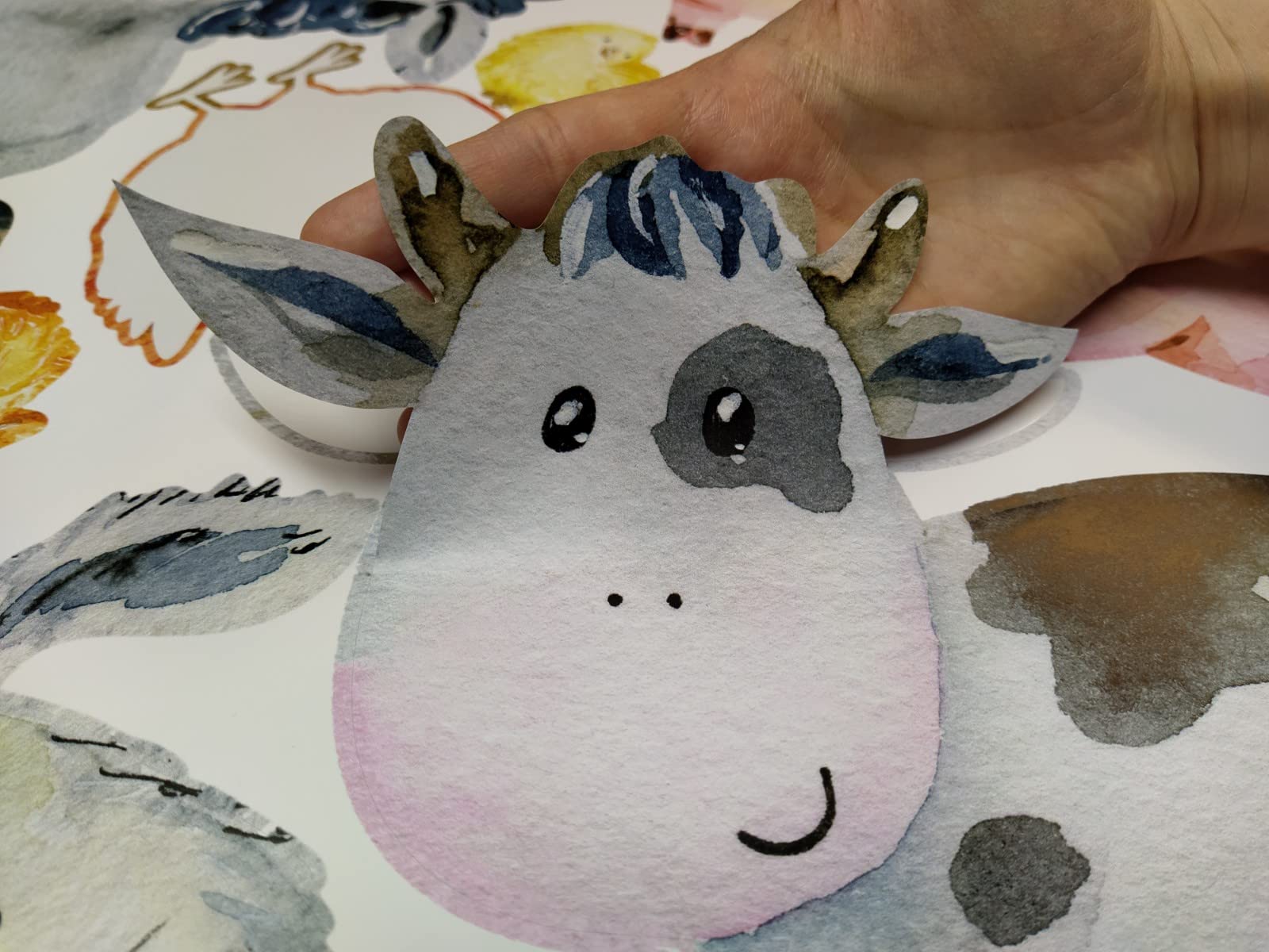 Adhesivo decorativo para pared infantil, diseño de animales de granja, vaca, oveja, gallina, juego (L)