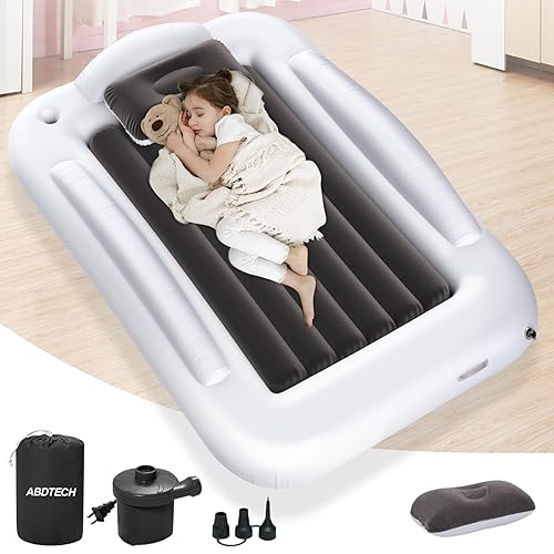 Cama inflable de viaje para niños pequeños – Cama de viaje portátil para niños pequeños con lados de seguridad, juego completo de colchón de aire