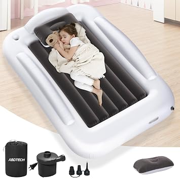 Inflatable Toddler Travel Bed - Portable Toddler Kids Travel Bed with Safety Sides Complete Kids Air Mattress Set with High-Speed Pump, Ideal for Vacation Camping and Sleepover 60 Inches