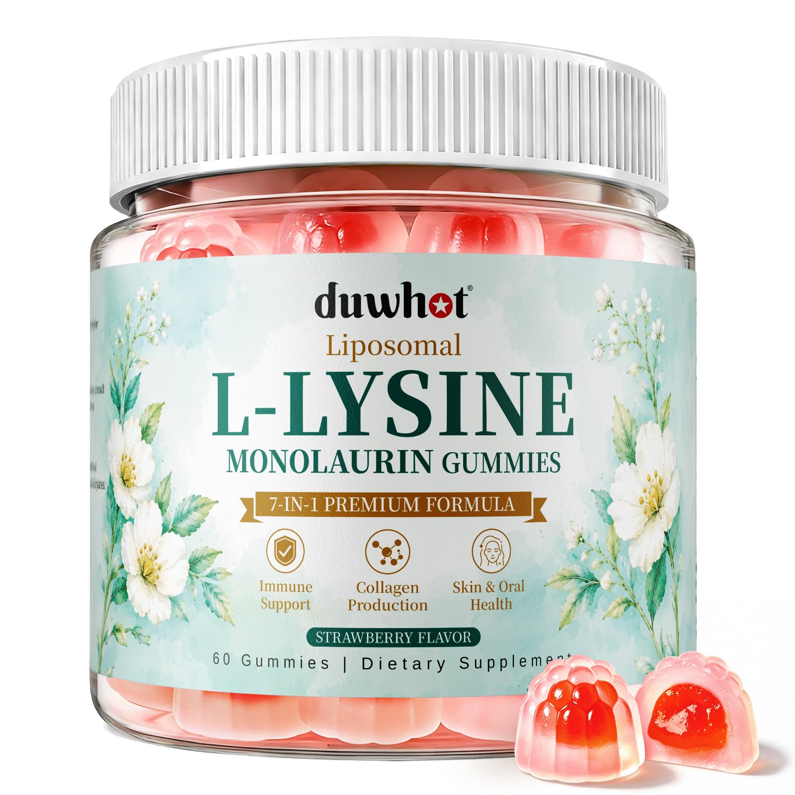 duwhot Liposomal Lysine Monolaurin Gummies, 1200mg, Kids & Adults, 60 Ct
