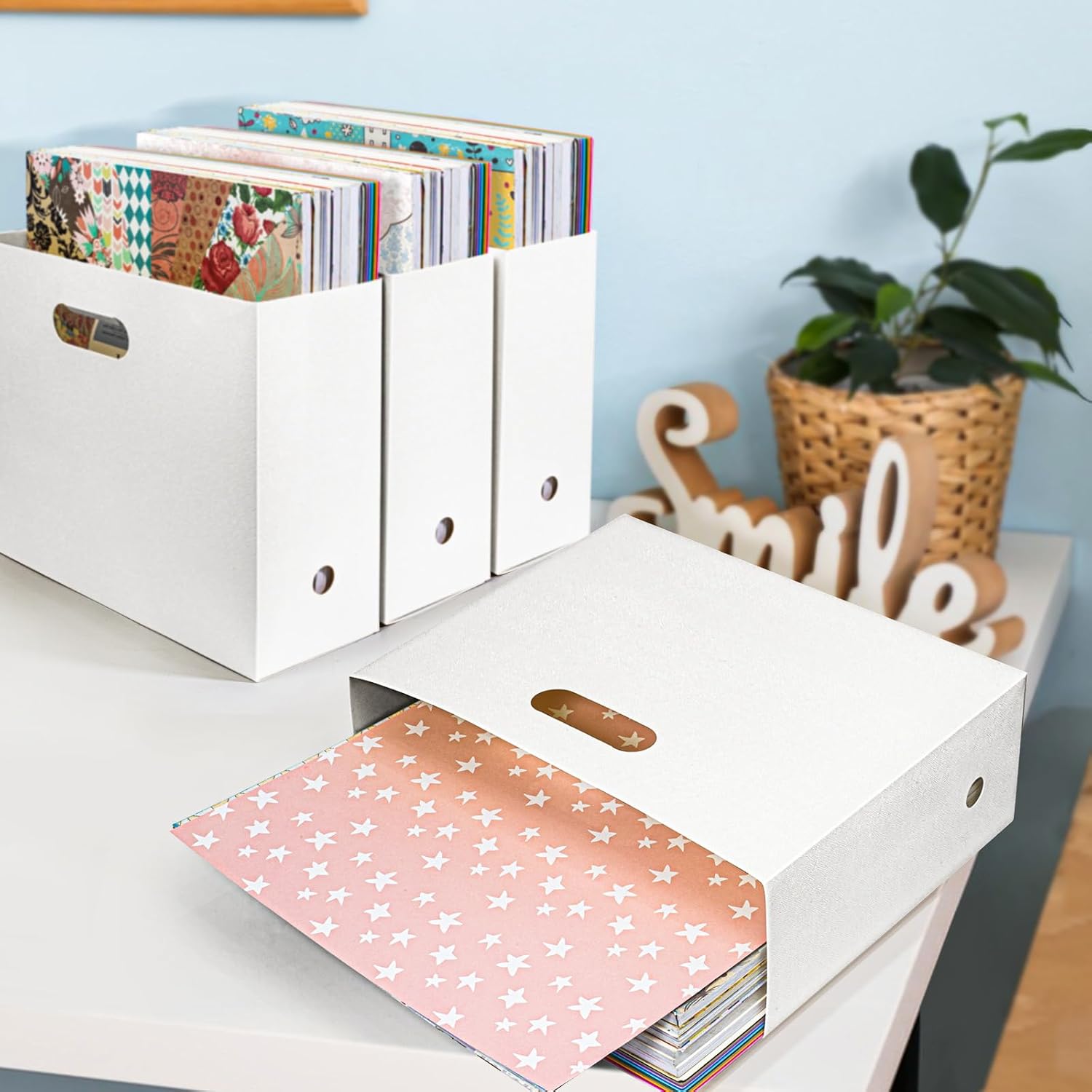 tutata Foldable Scrapbook Paper Storage Organizer, 12x12 Scrapbook Paper Storage, Plastic File Organizer, White, 3 Pack
