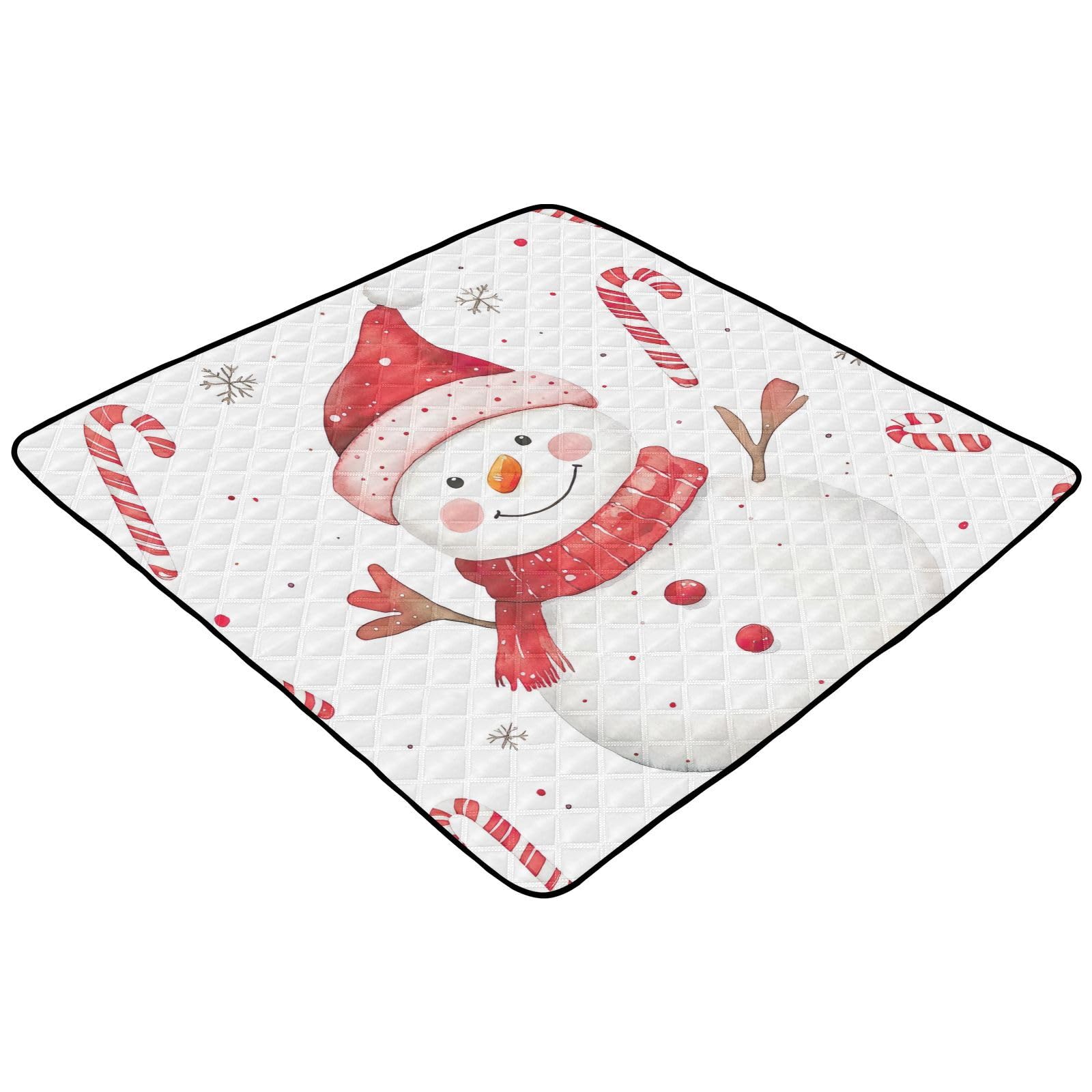 BOESI Doodle Cute Snowman Pattern Baby Play Mat, 50“ X 50” Washable Folding Crawling Mat, Baby Floor Mat, Soft, Thick, Non-Slip