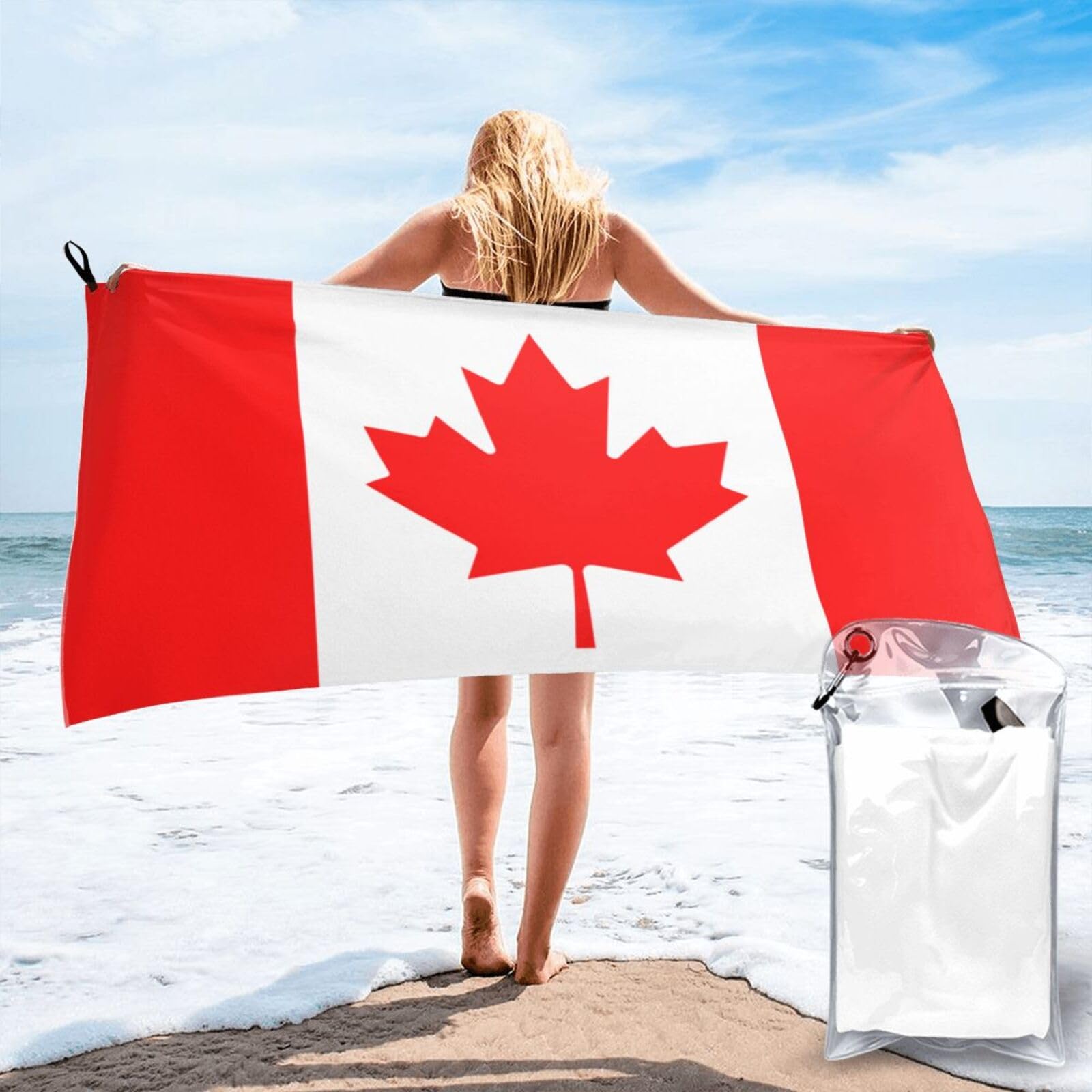 DIEzig Canadian Flag Print Beach Towel Fast Dry Thin For Holiday Vacation Cruise Gym Swimmers