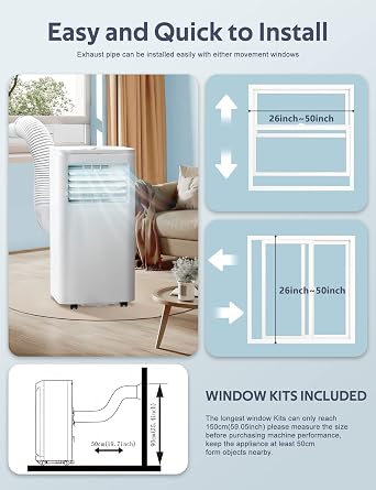 ZAFRO 8,000 BTU Portable Air Conditioners, Air Conditioners for Room up to 350 Sq.ft, Portable AC Unit with Remote/Digital Display/24Hrs Timer/Installation Kits for Home/Office/Dorms, White