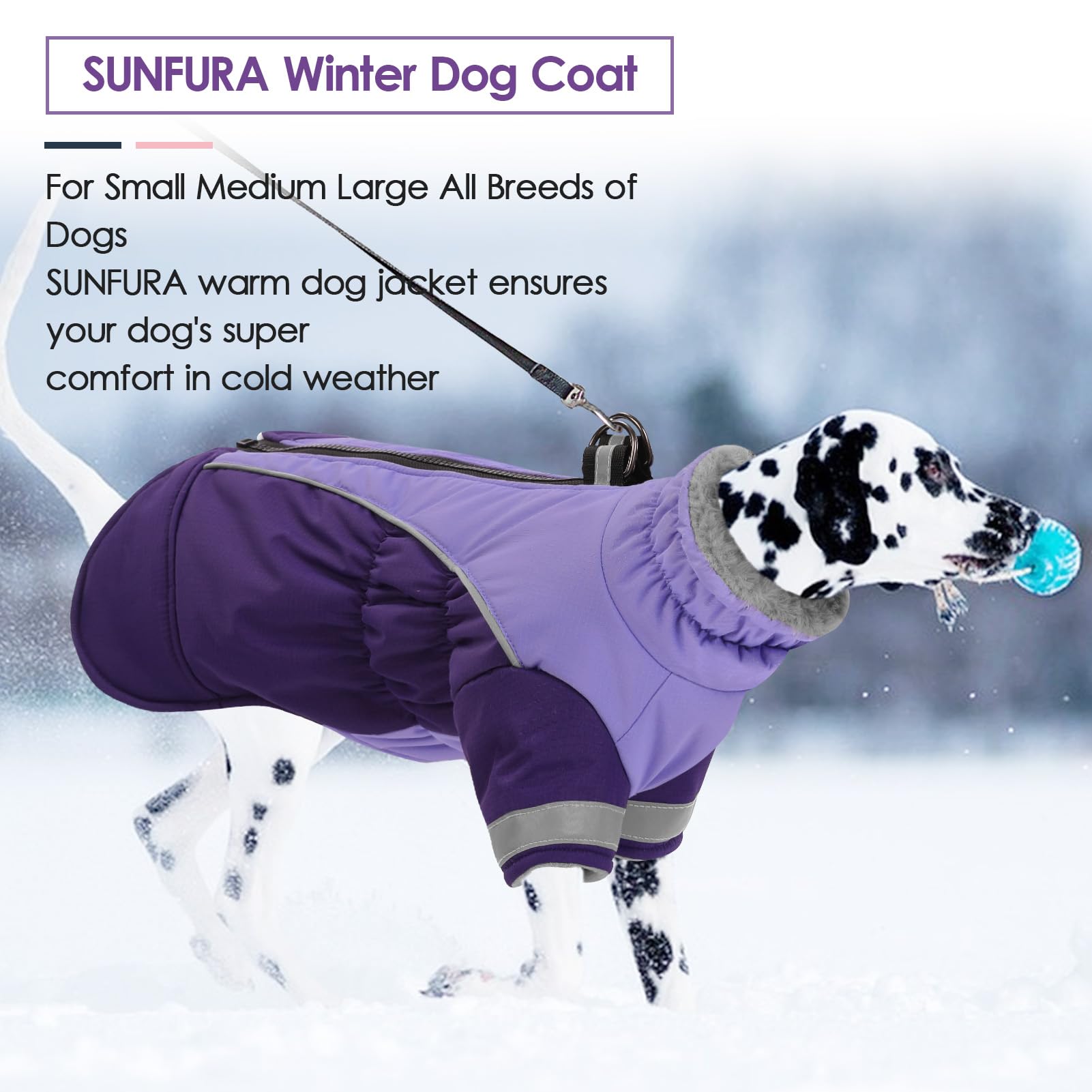 SUNFURA Cappottini per cani caldi a collo alto, giacca invernale per cani, a due gambe, foderata in pile, riflettente per cani, per la stagione fredda, impermeabile, con imbracatura, per cani di