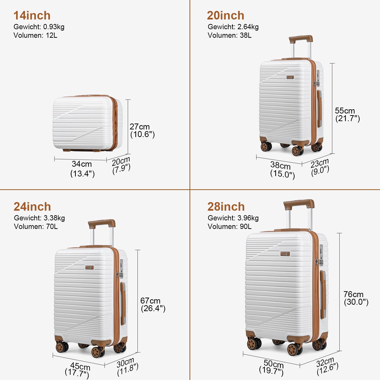 Sea choice Set di Valigie Rigide 4 Pezzi Trolley Valigia Espandibile Bagaglio a Mano Rigide in Policarbonato 8 Ruote Rotanti Valigia S-M-L-XL