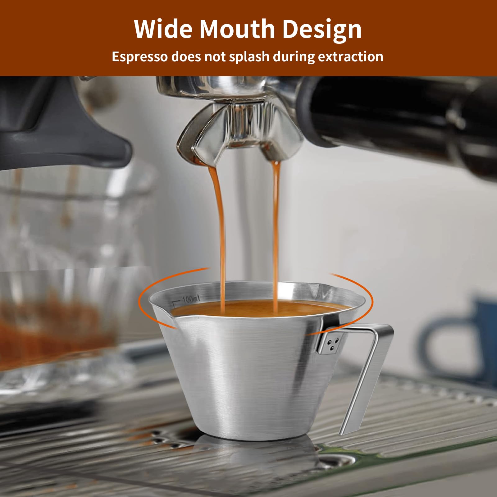 carrottimes 1Pc Stainless Steel Espresso Cups, Double Spout Metal Measuring Cup with Dual Scale - Image 3