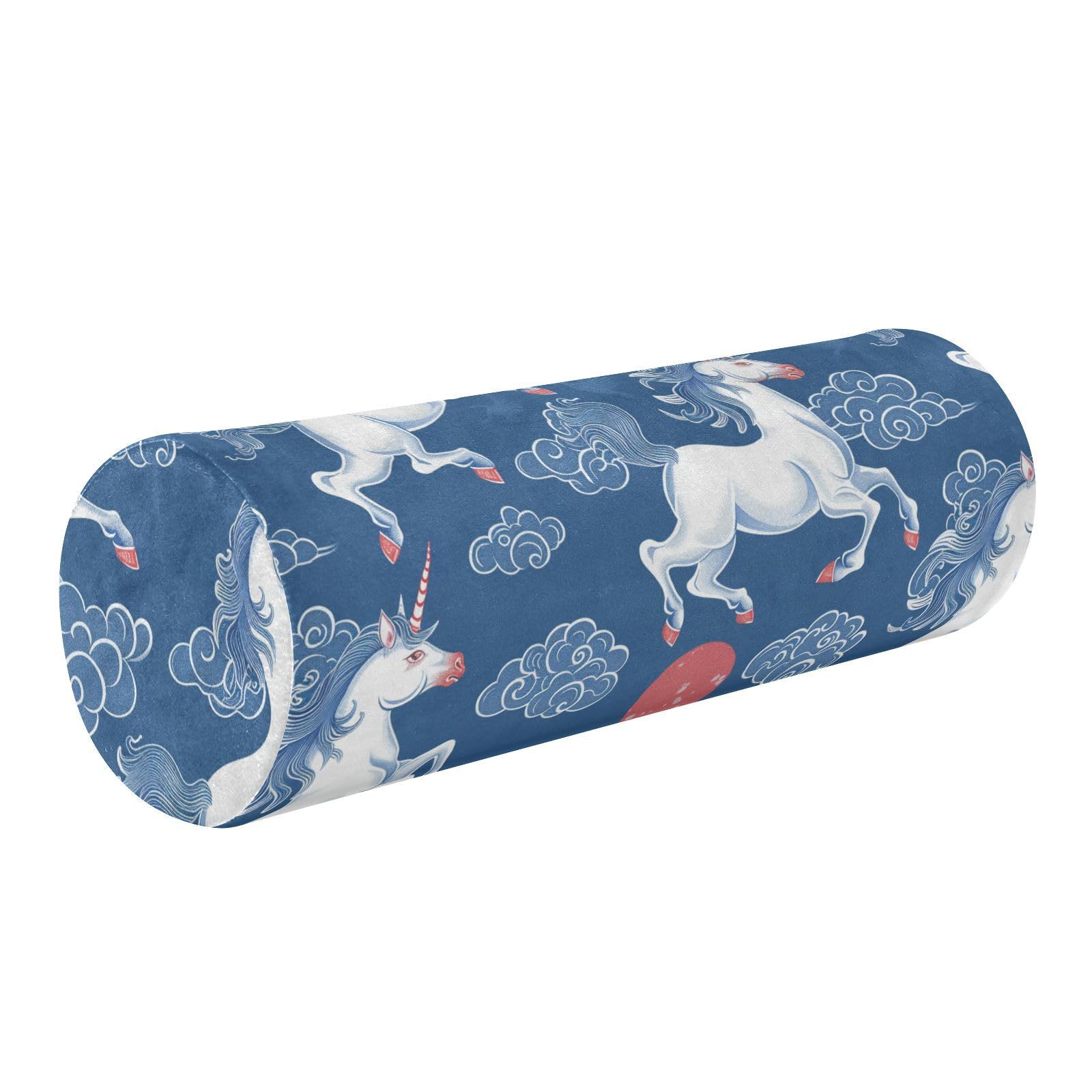 miaozhen Cute Unicorns Blue Cervical Neck Support Pillow Bolster Pillow for Legs Massage Table almohada Cervical para dormir 5.5''x17''