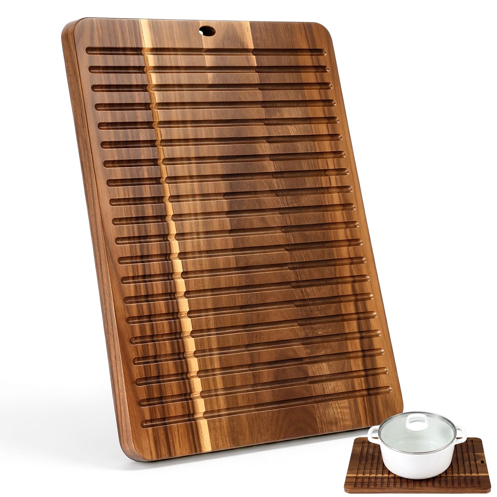 Salvamanteles de madera de acacia de 40,6 x 30,5 cm, almohadillas gruesas resistentes al calor, almohadillas antideslizantes para mesa, encimera, platos calientes, soporte para ollas, teteras