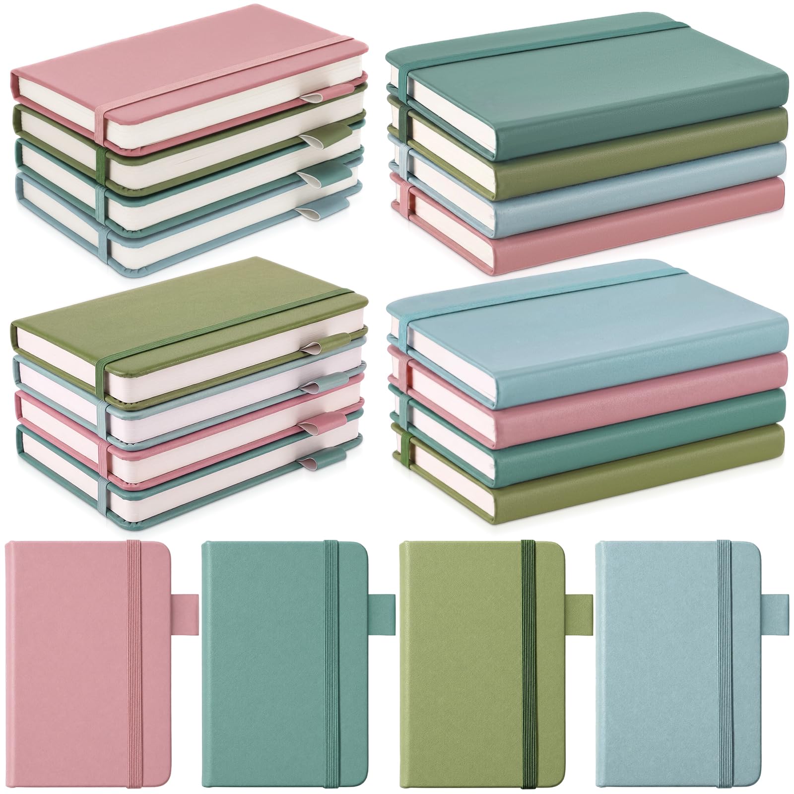Ceenna Confezione da 16 piccoli taccuini tascabili con portapenne, mini taccuini, 192 pagine/96 fogli, copertina rigida con carta spessa a righe, 7,6 x 11,2 cm, formato A6, piccolo blocco note Morandi