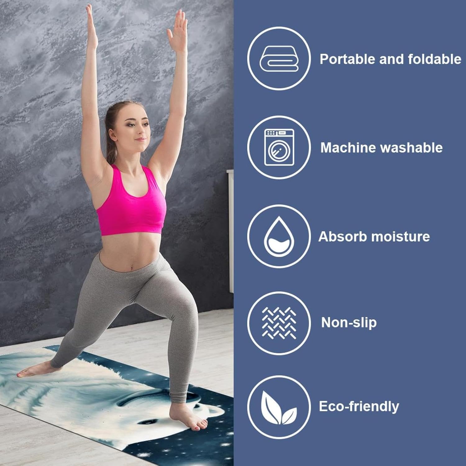 Yoga Towel, Galaxy Bear Pattern Non Slip Sweat Absorbent Hot Yoga Mat Towel for Hot Yoga, Pilates and Fitness - 72.8" x 26.8"