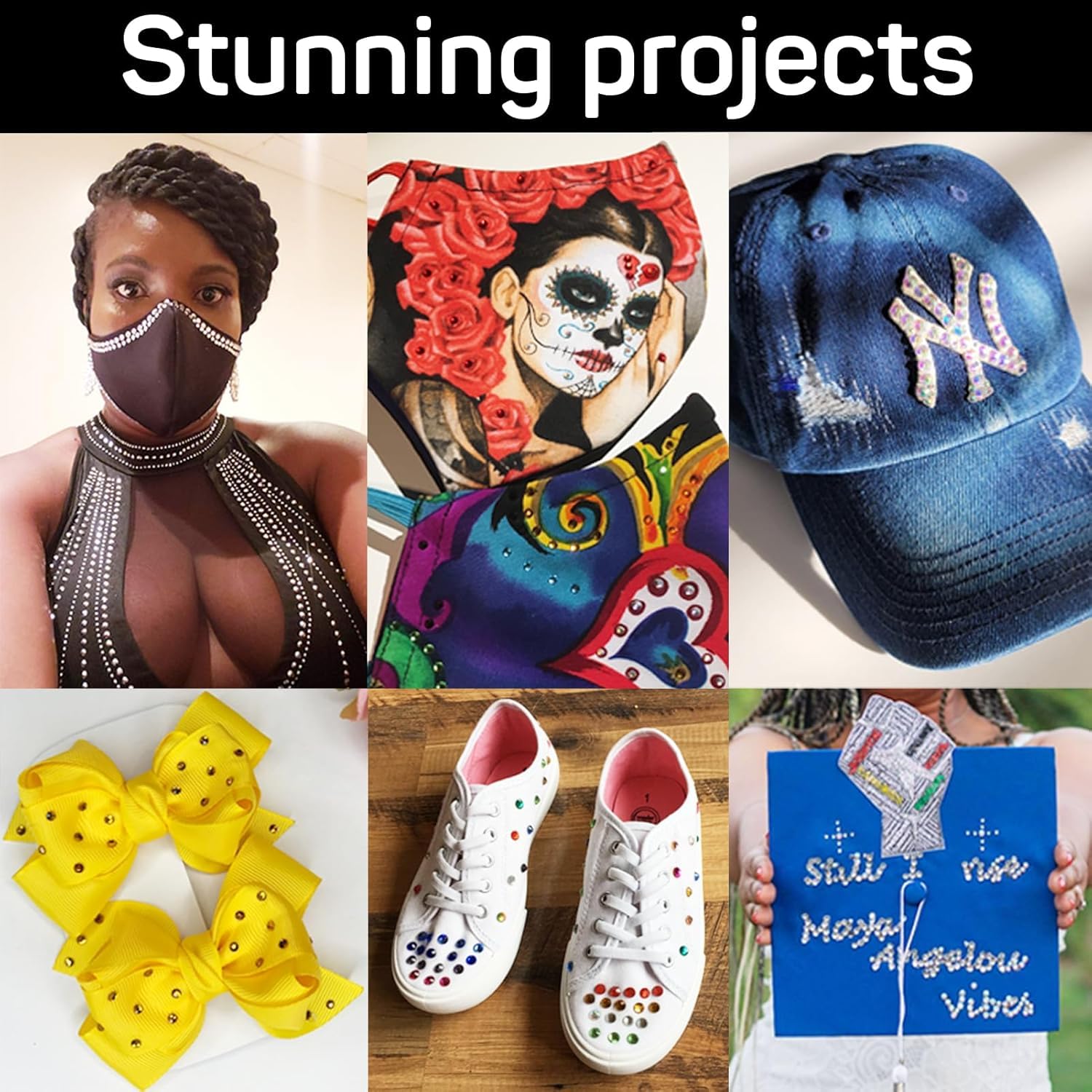 Outil d'application de strass thermocollants et kit de décoration avec 8600 strass, 6 embouts, pochoirs, étui pour tissu, cuir, création de bling DIY