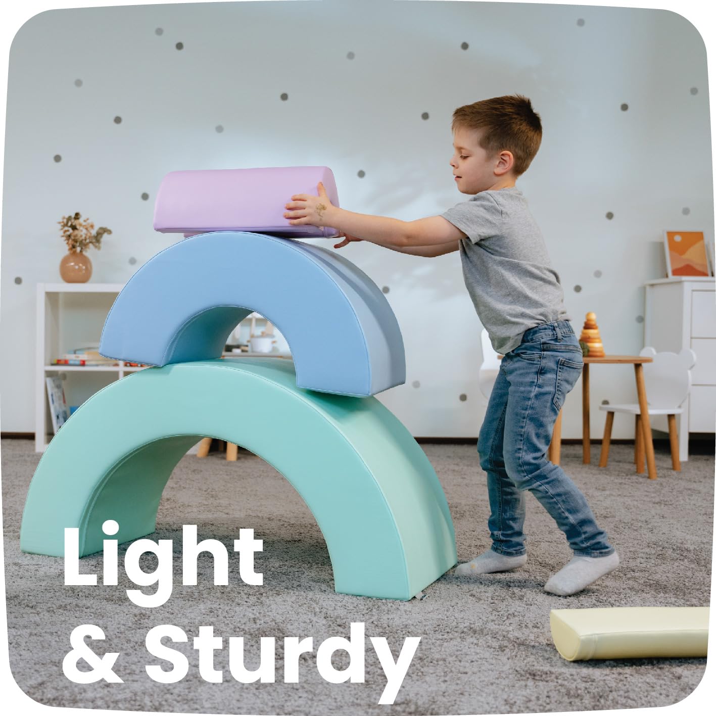 IGLU SOFT PLAY Discoverer - Set Di 7 Mattoncini Da Costruzione In Schiuma Giganti Per Bambini (Rosa, Beige, Miele, Grigio) - Foto 13