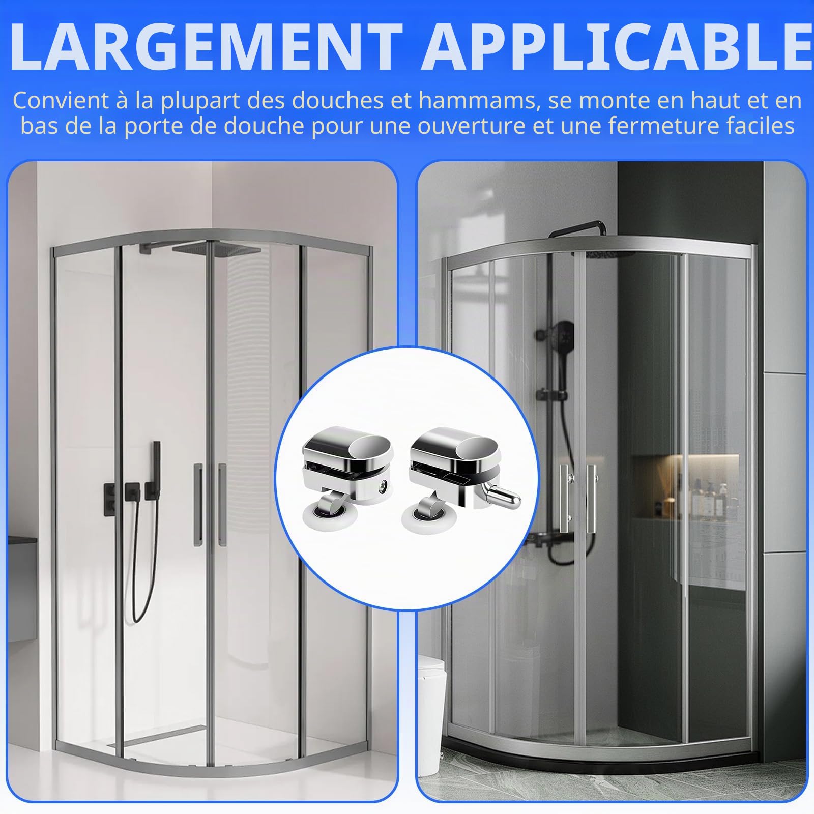 YOUNGSAY 8 PCS Roulette Porte Coulissante Douche 25mm, Silencieux et Durables Roulette Porte de Douche avec Blocs Anti-Collision et Vis pour Portes en Verre de 4 à 6mm (4 en Haut et 4 en Bas)