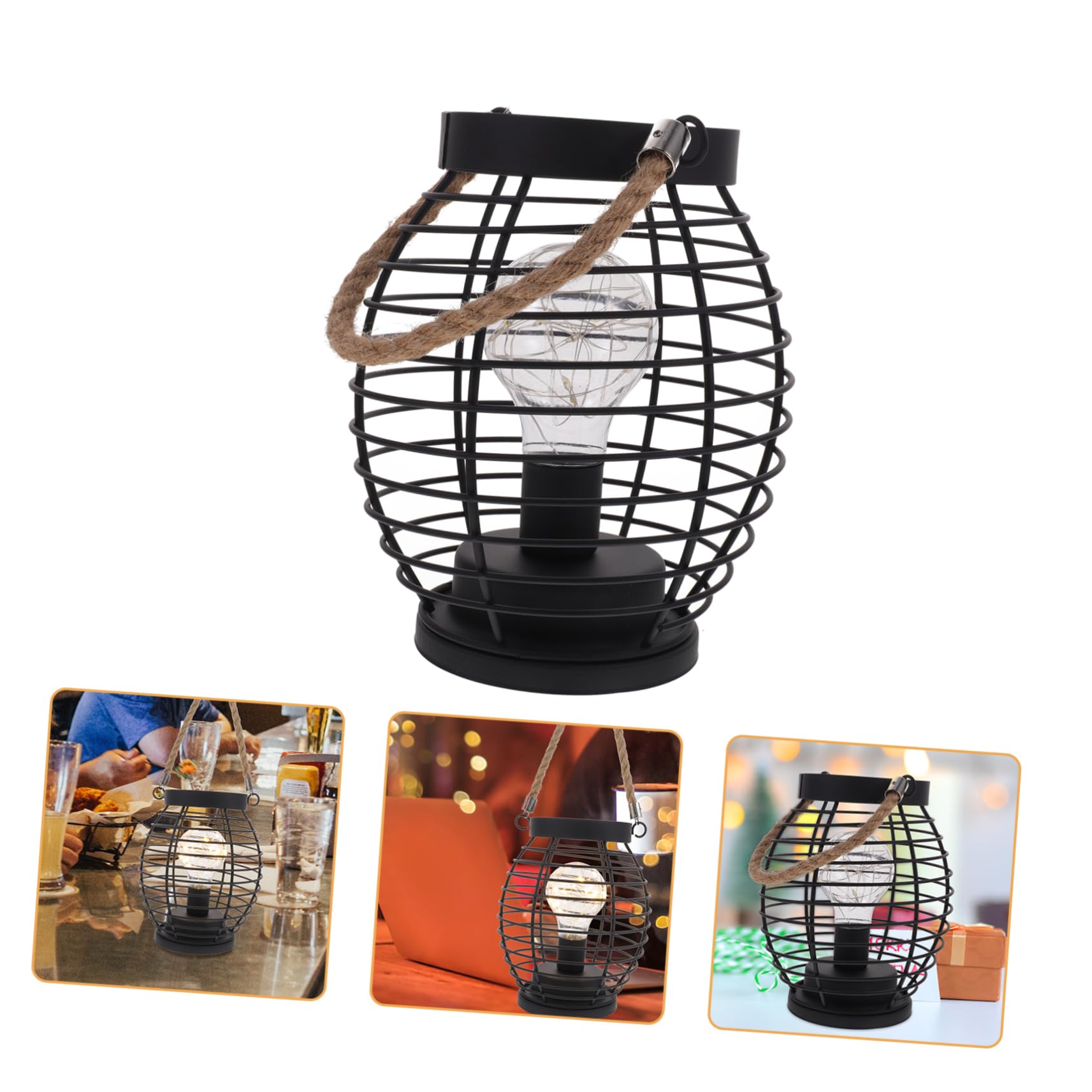 Uonlytech Modern Metal Cage Style Lamp Battery Operated Decorative Lantern for and Patio Rustic Night Light for Cozy Ambiance