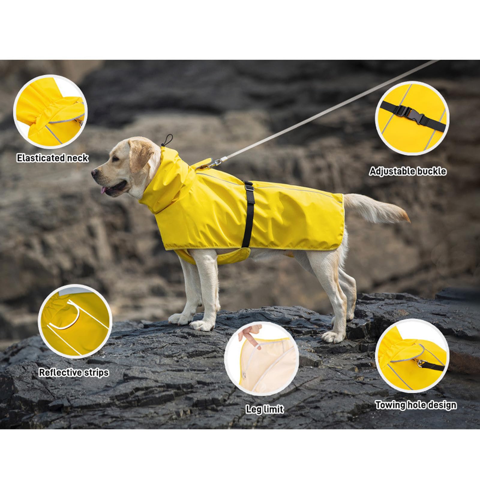 ImperméAble pour Chien Imperméable pour Chien Poncho De Pluie À Capuche Veste De Pluie Réfléchissante pour Chien Vêtements À Col Haut pour Chiens De Taille Moyenne Et Grande-noir-6xl