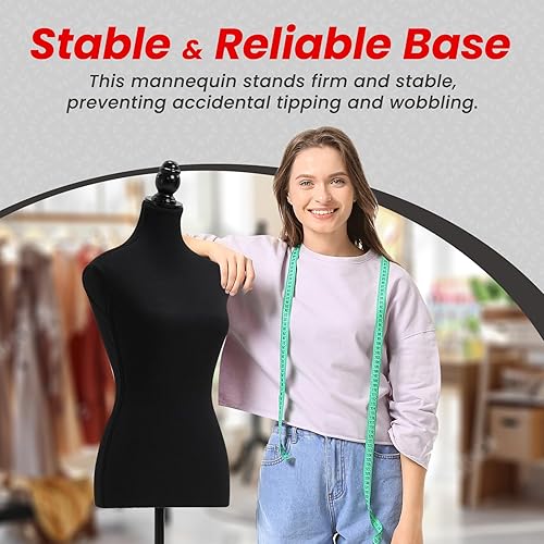 Miniatura 6 de Topmaster Maniquí altura ajustable, estructura duradera de espuma y lona, base de madera, ancho de hombro compacto, ligero, versátil para ropa y