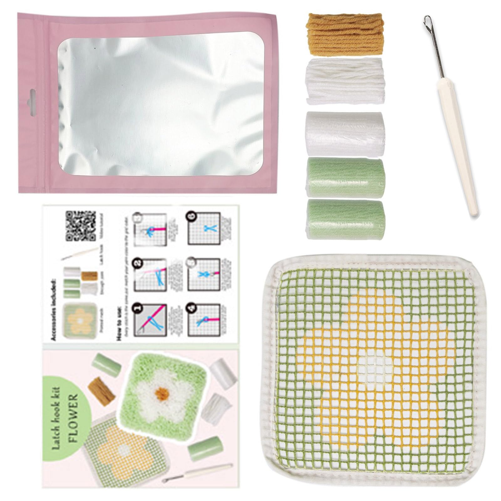 Yhplxyuus Latched Hook Coasters Kits for Adults Starter Embroidery Kits Coasters Making Flower Needlework Craft Latched Hook Making Flower Crochet for Kids Adult