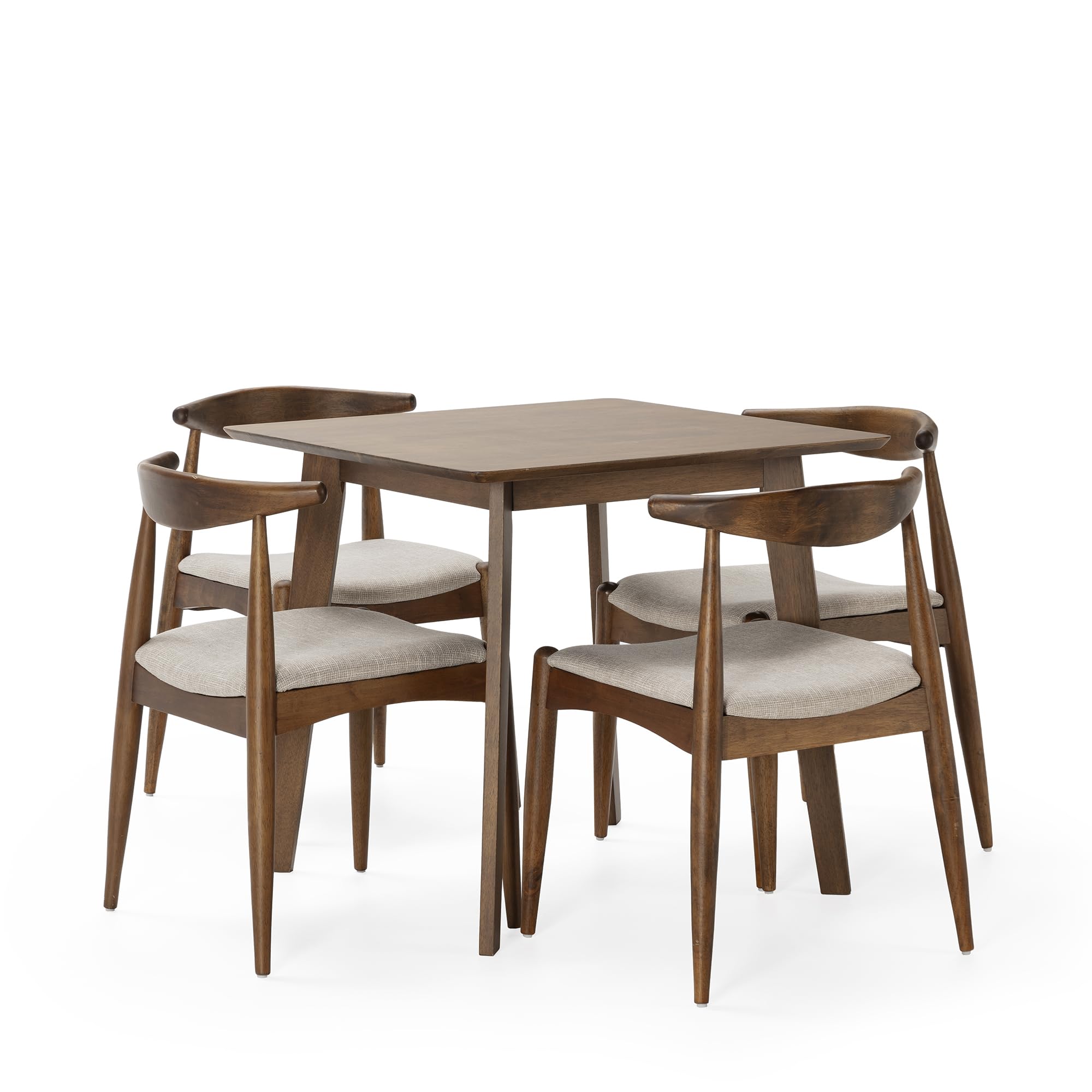 HOMN LIVING Ensemble Table à Manger Carrée 80x80 cm et 4 Chaises Corzo Noyer