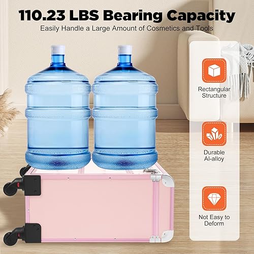 Miniatura 4 de Caja de almacenamiento de la carretilla del viaje del cosmético del caso del maquillaje del, Rosado, Moderno