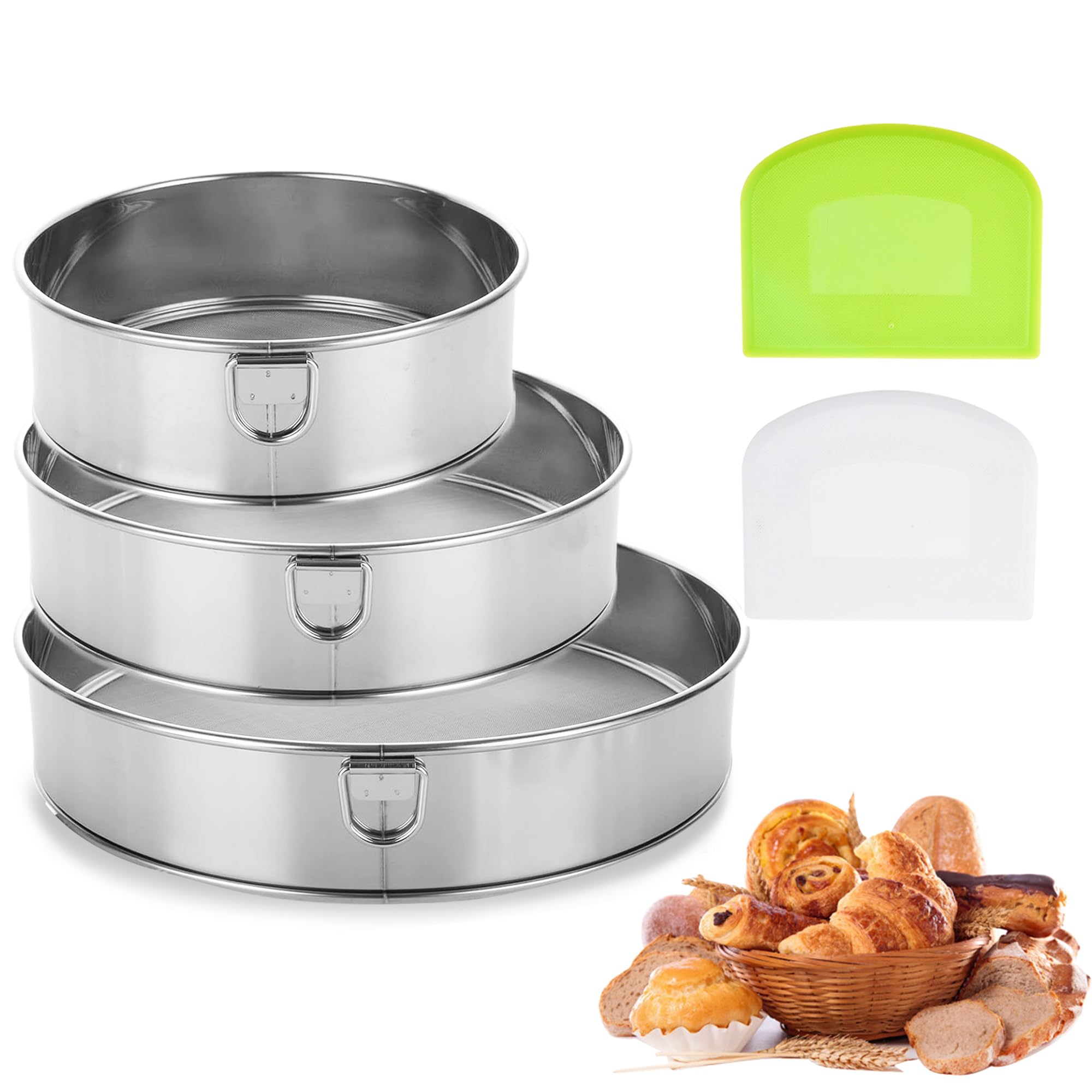 Flour Sifter, Flour Sieve,Tamis Stainless Steel Flour Sifter for Baking Cake Bread, Hanging Ring Design, with Dough Scraper, Sieve Fine Mesh,Best Baking Lovers' Gift