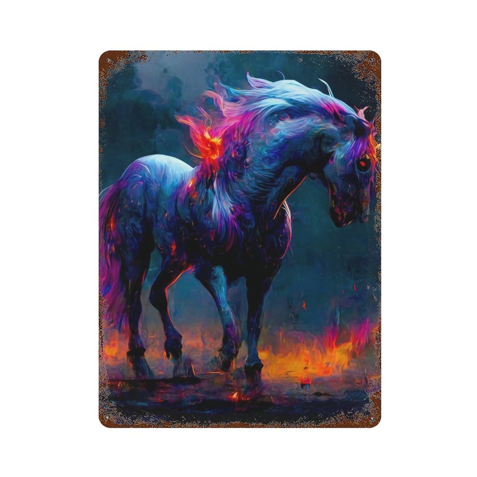 Aged Metal Wall Plaque with Unicorn Design 15.7"x11.8", for Pub, Kitchen And Man Cave Decor, Shabby Chic Decor