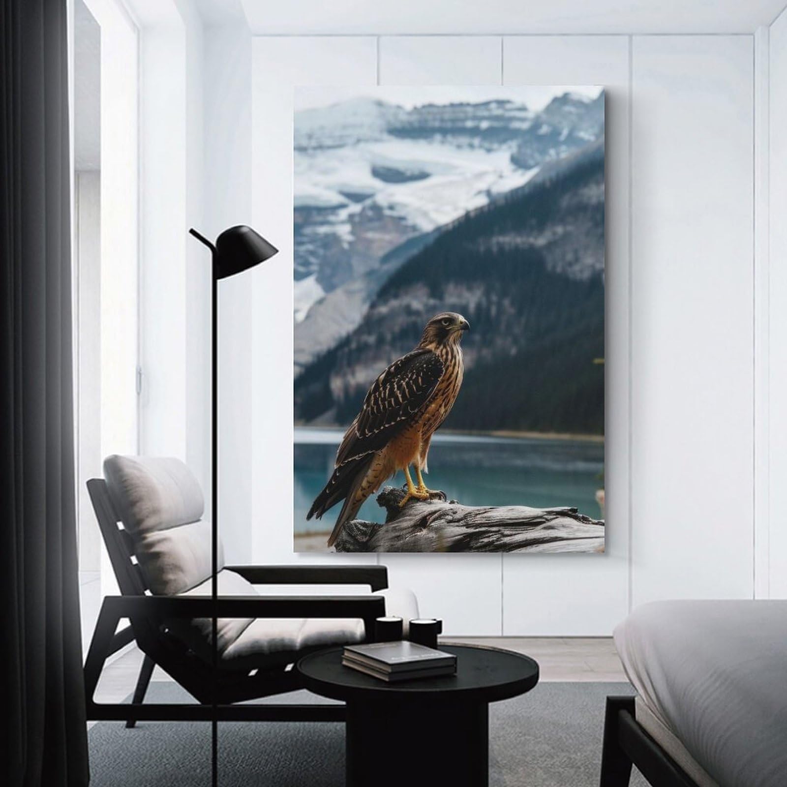 Junmoney Unframe-Style-22 Wall Picture Print Hawk Near Lake Nature, 20X30inch(50X75cm), For Entrance Walls, Hall Decor Or Foyers, Home Artwork For First Impressions