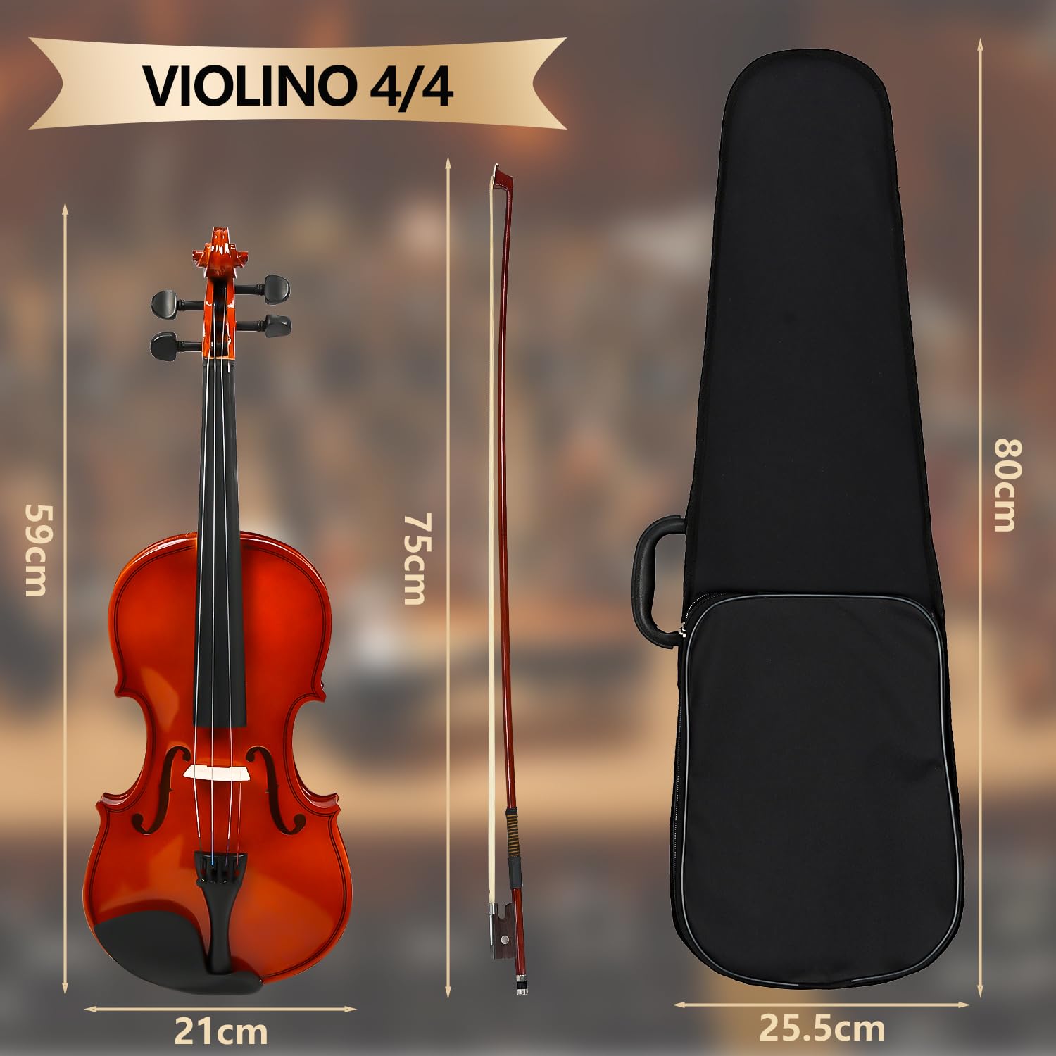 Matefet Violino Acústico 4/4 Tamanho Completo, Madeira Maciça