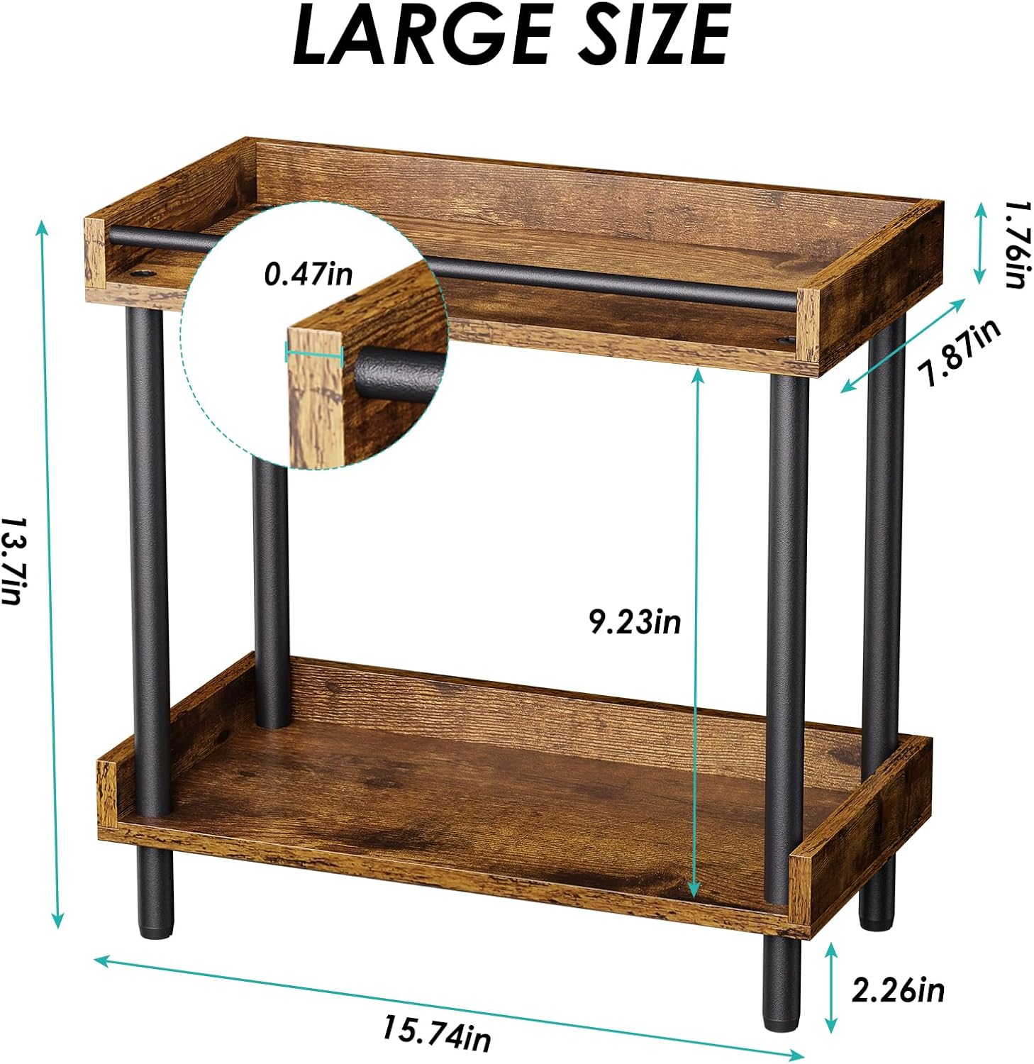 Coffee Bar Organizer and Kitchen Countertop Shelf - 2 Tier Spice Rack, Mug Holder, Storage Stand for Coffee Station Accessories Wooden Bathroom & Desk Organizers