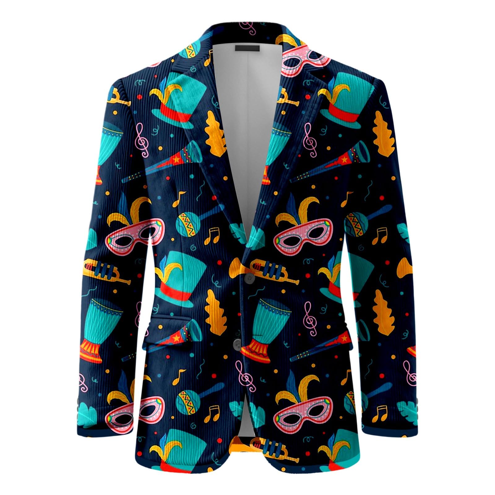 Blazer Hombre Casual Chaqueta de Pana con Estampado Carnaval Doble Botonada para Eventos Formales y Casual con Ajuste Cómodo Diseño Moderno