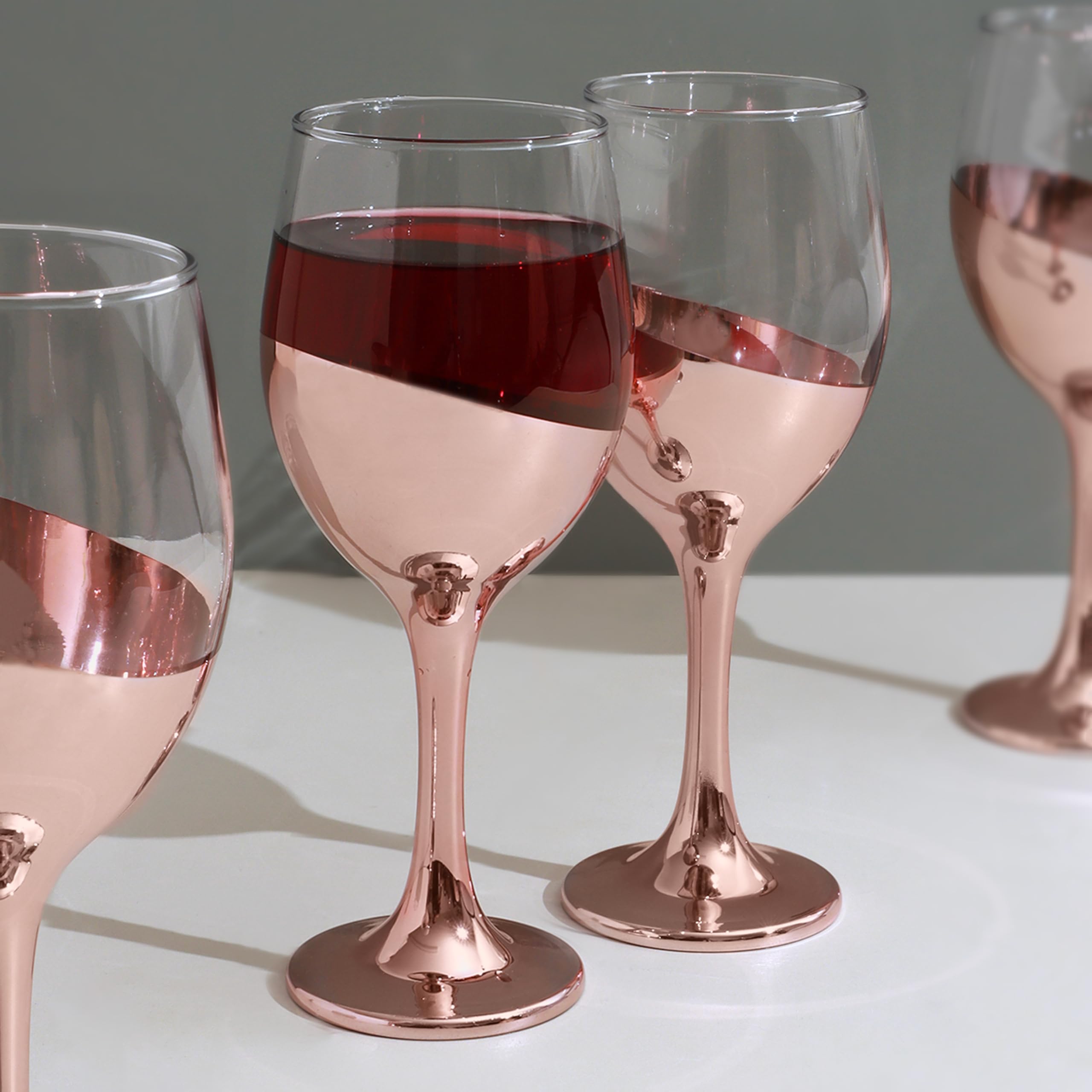 Set of 4 Sephora Two-Tone Rose Gold Wine Glasses Elegant Metallic Finish 450ml