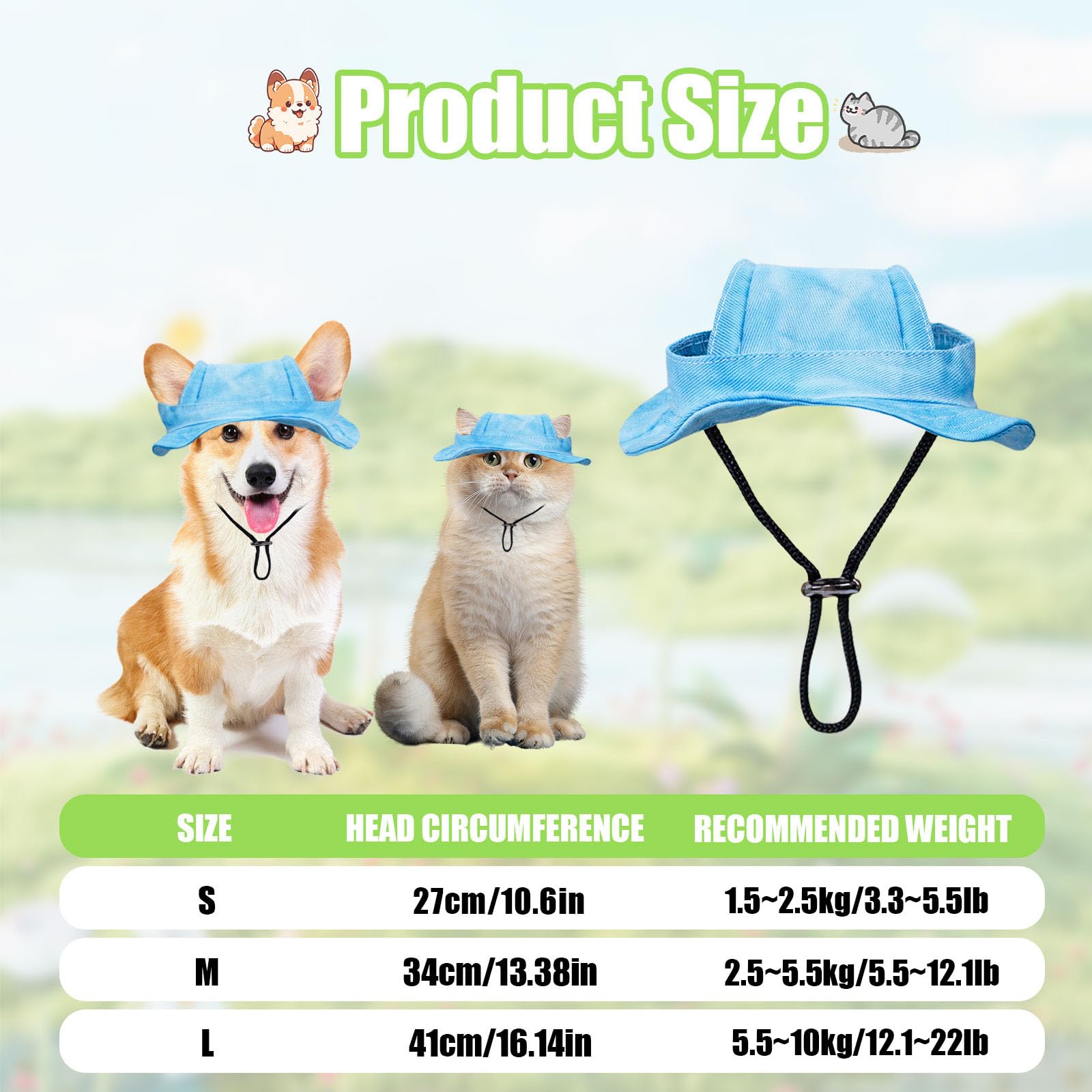 Dog Sun Hat,1PC Adjustable Princess Dog Bucket Hat with Ear Holes,Round Brim Dogs Visor Cap Pet Fisherman Hat for Pupies Small Dogs Cat Outdoor Sport (Blue, Small)