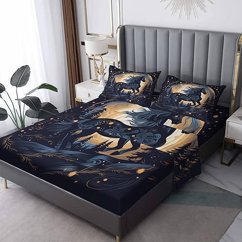 Sábanas de caballo tamaño Queen, sábanas de animales, sábanas y fundas de almohada estampadas de 4 piezas, sábana bajera ajustable de microfibra disponible en Yaxa Peru