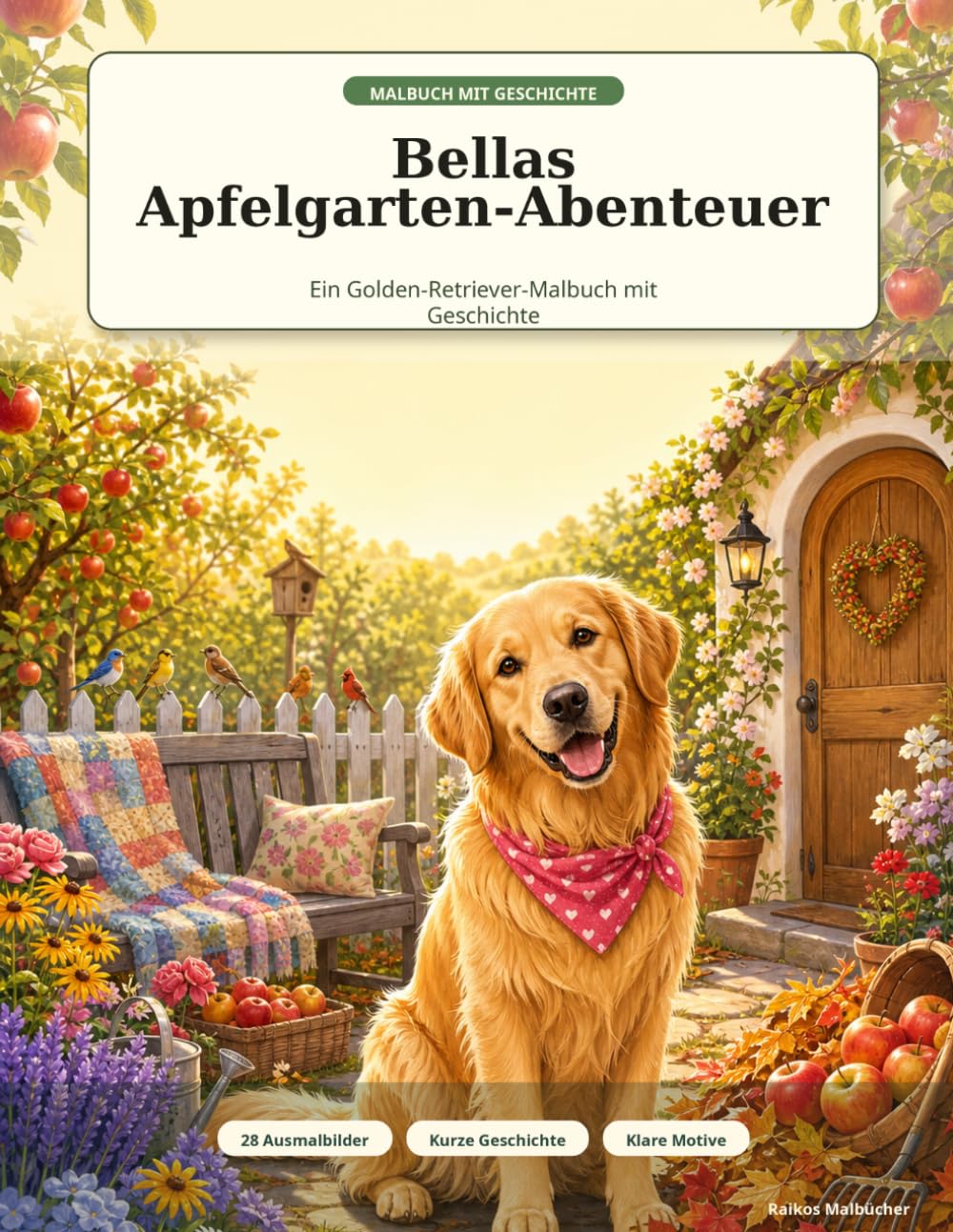 Bellas Apfelgarten-Abenteuer: Ein Golden-Retriever-Malbuch mit Geschichte
