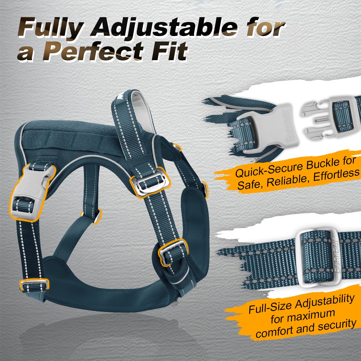 BARKBAY Chaleco táctico para perro de servicio, arnés táctico para perro, tamaño mediano y grande + etiquetas para perro, arnés ajustable sin tirones, reflectante, entrenamiento, fácil control,