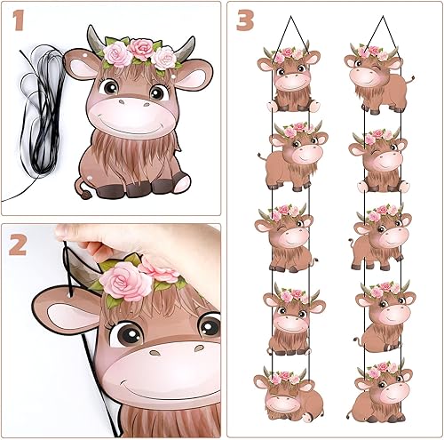 Miniatura 3 de Ireer Cartel de fiesta con estampado de vaca de las tierras altas, suministros de fiesta, vaca marrón, fiesta de cumpleaños, pancarta de fiesta de