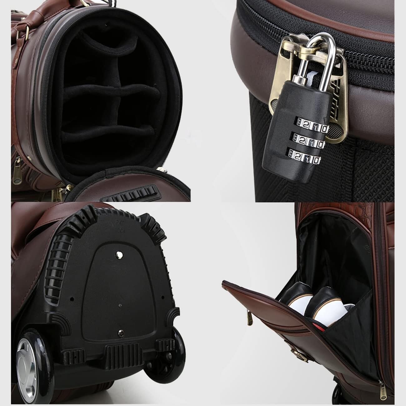 Professionelle Golftasche for den Außenbereich, hochwertige wasserdichte Golfwagentasche aus Leder mit 2 Rädern, multifunktionale Ballkappe, Golf-Standtasche, Reisetaschen for Golfschläger