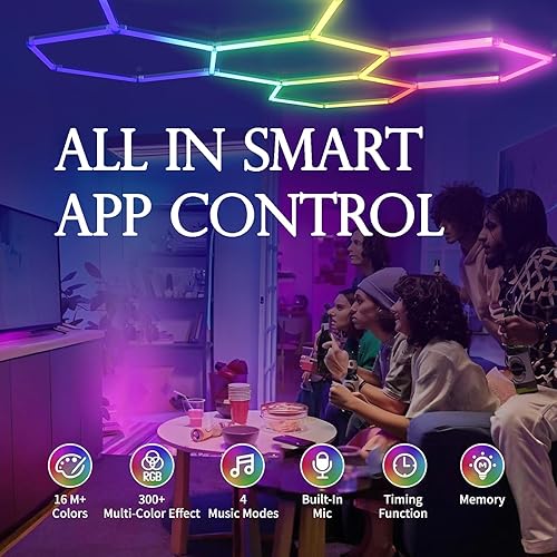 Miniatura 2 de Luces LED hexagonales RGB superbrillantes con aplicación y control remoto, 16 millones de colores y muchas escenas, sincronización de música, para