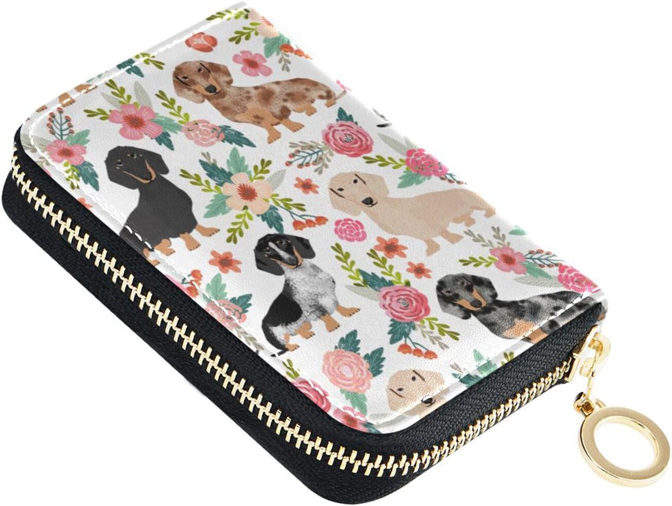 Dachshund Dog RFID Credit Card Holder Wallets Accordion for Women Leather Zipper Card Case Accordion Wallet for Ladies Girls