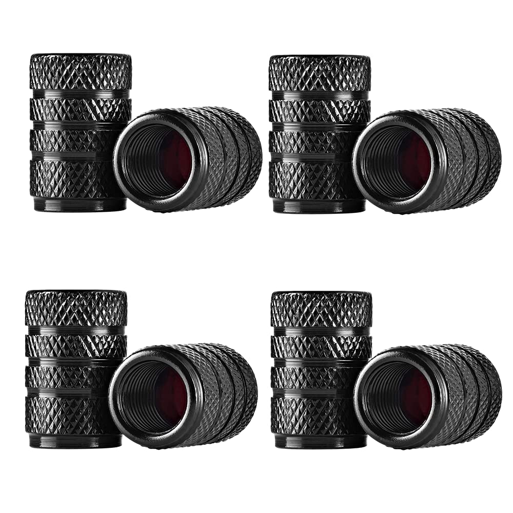 Juliyeh 8 Pcs Tyre Valve Caps,Tire Valve Stem Caps,Universal Aluminum Tire Valve Cap with Rubber Ring,Dust Proof Valve Cover for Cars,Bicycle,Trucks,Motorcycles(Black)