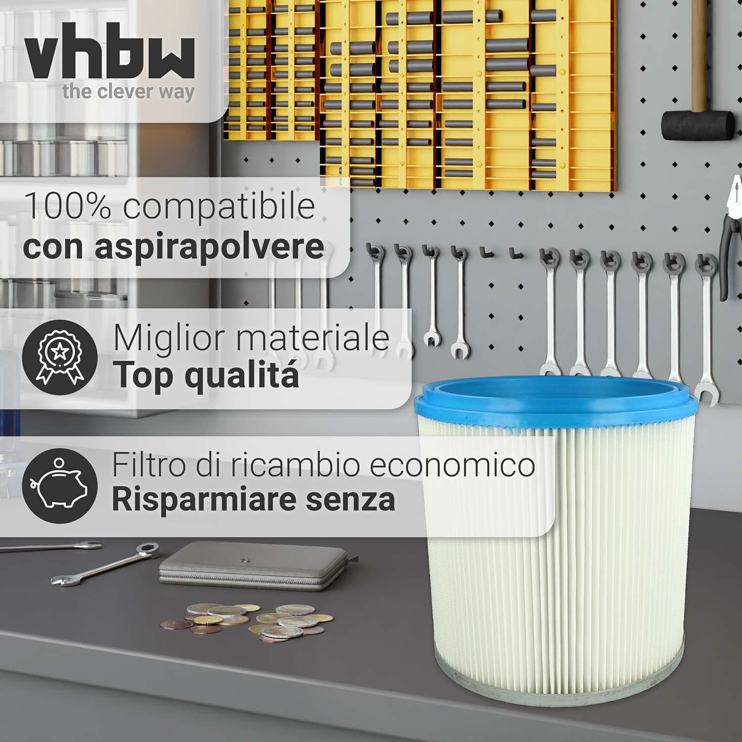 vhbw filtro a pieghe piatte sostituisce Hilti 05-0006-08 per aspiratore umido/secco - cartuccia filtrante