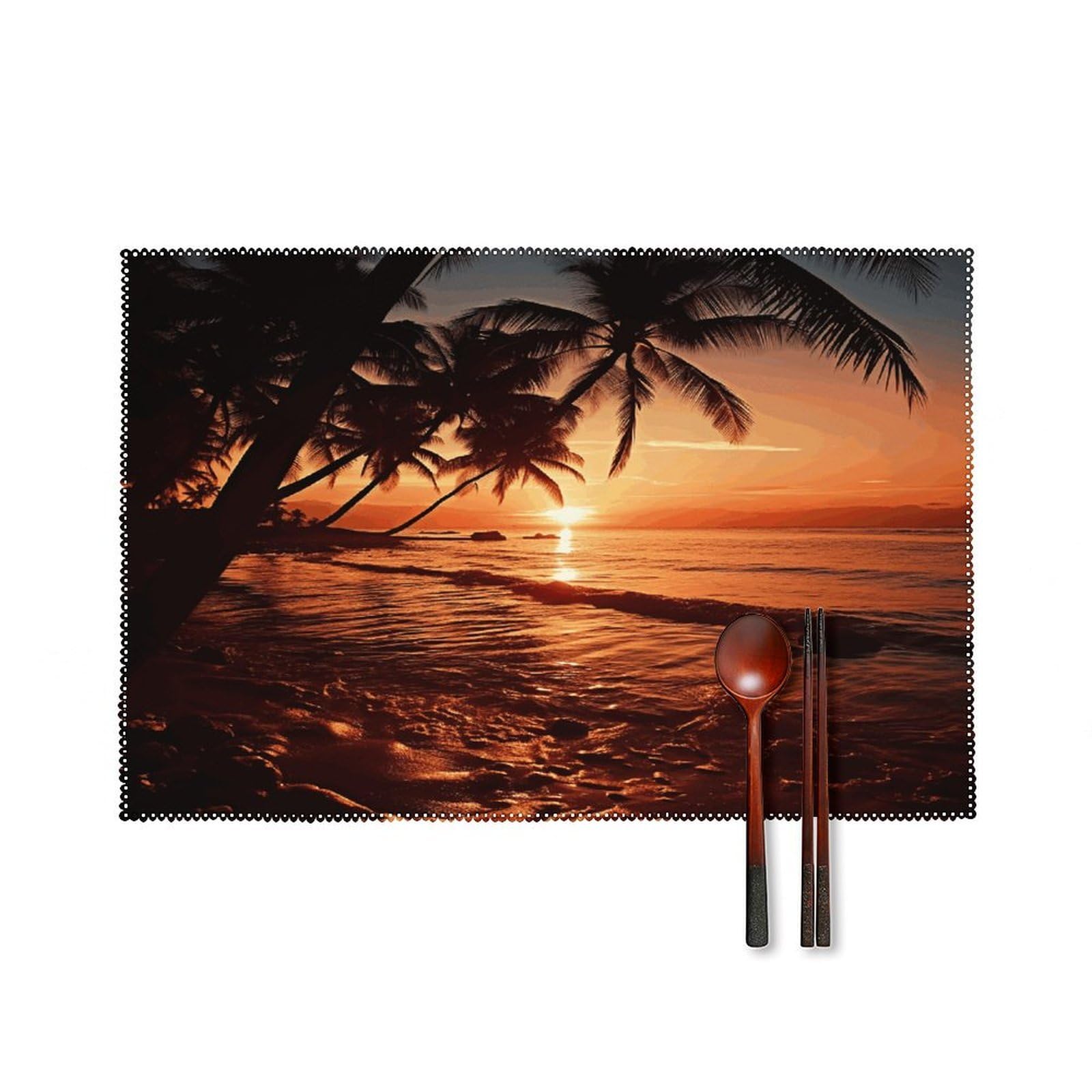 Fodpand Style Dusk Tropical Beach Palm Placemats Set Of 4 Place Mats Table Mats