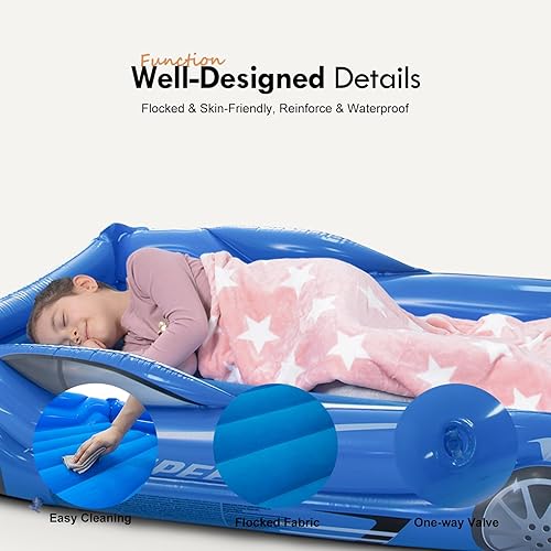 Miniatura 4 de RAPTAVIS Colchón de aire para niños, cama inflable de viaje para niños con lados, colchoneta para dormir, color azul