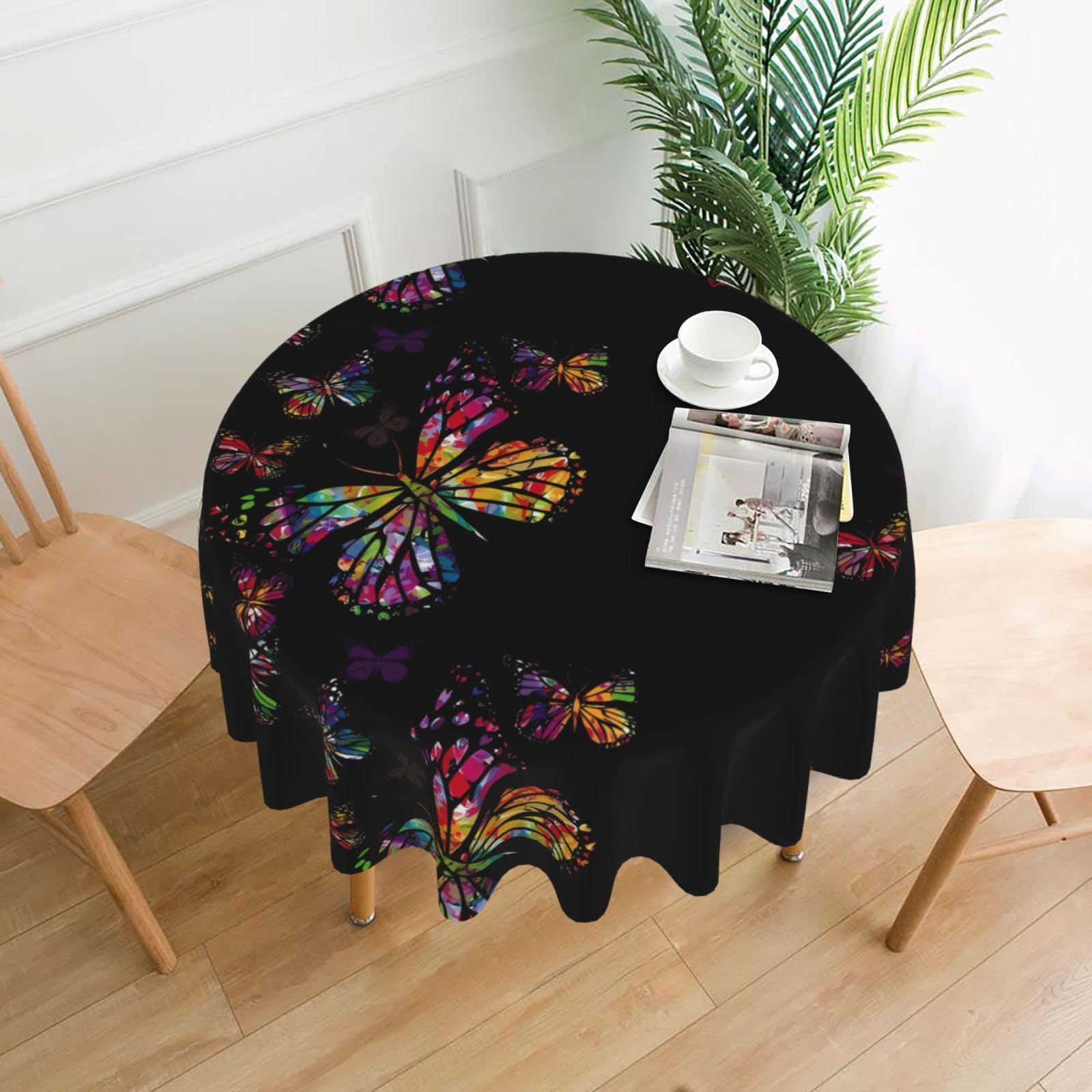 WHJSHOP Pretty butterfly Prints Round Table Throw 60 Inch – Waterproof Table Cover for Dining, Coffee Tables, Parties & More - Soft, Wrinkle-Resistant Table Layer