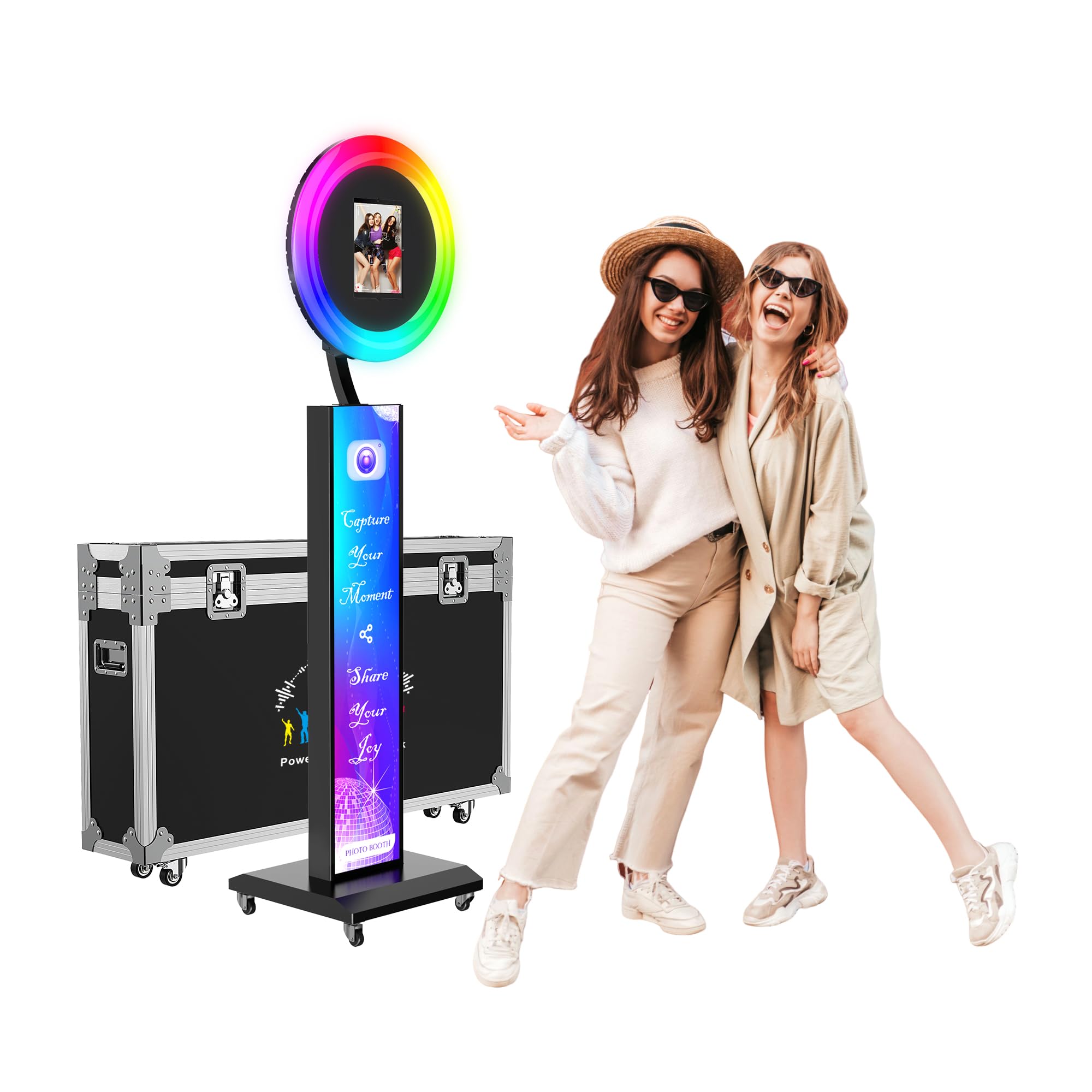 Photo Booth Machine Compatible with Ipad 12.9in 11in 10.9in 10.2in, Photo Booth Machine with Software APP Control,Music Sync,Free Custom Logo,Flight Case,for Parties,Wedding,Events(Black)