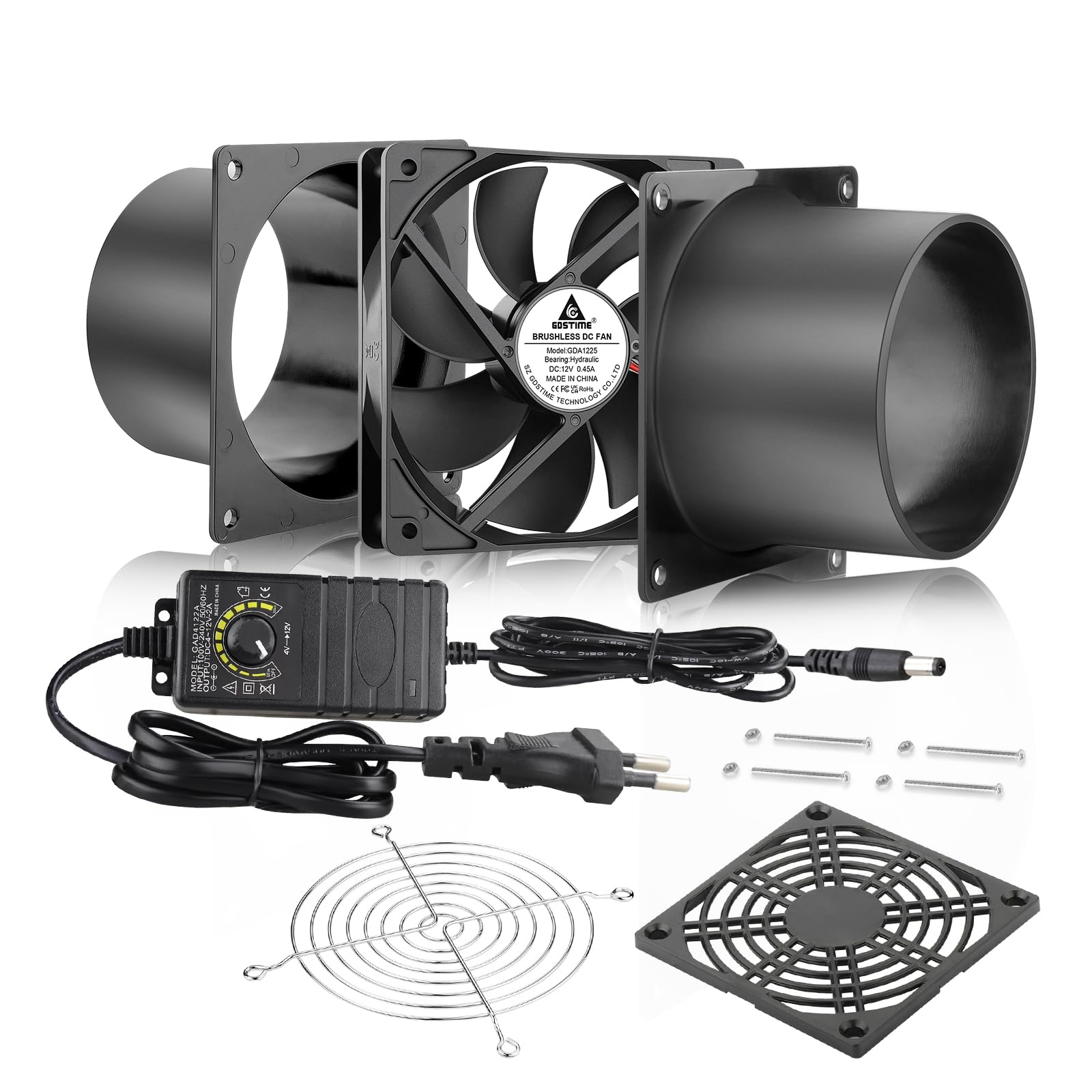 GDSTIME 100 mm Ventilatore di condotta 12 V Ventilatore assiale 100 mm 220 V Ventilatore estrattore d'aria 3000 rpm con 0-100% velocità regolabile per PC